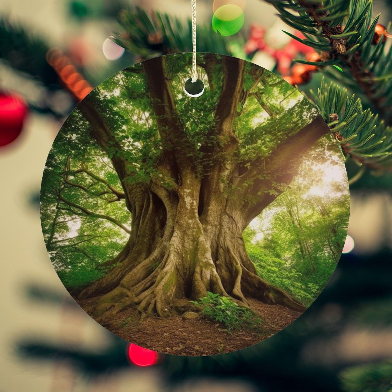 Thick Tree Christmas Ornament for Christmas Tree Ceramic Round Ornament Winter Holiday Keepsake Gift 2.7" Christmas Tree Hanging Decorations Circle Ceramic Pendant Xmas Gift