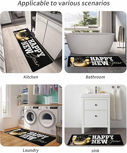 Miniatura 6 de Tapete de baño de feliz año nuevo, antideslizante, de secado rápido y absorbente, tierra de diatomeas, fregadero, dormitorio, cocina, lavable,