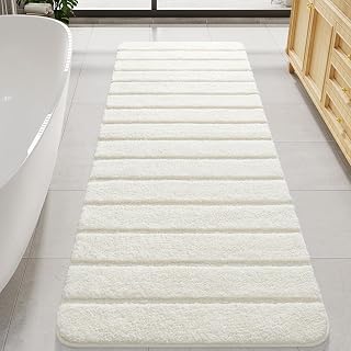 LOCHAS Long Bathroom Rugs Runner, 24" x 60" Bath Mat Non Slip, Cream White