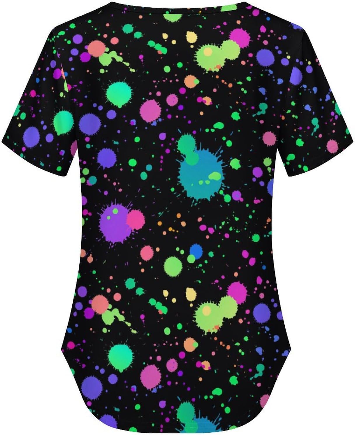 Glow in Dark Splatter Neon Women's Short Sleeve Shirt Tops Loose V-Neck Criss Cross Tees Summer Beach Blouses - Image 5