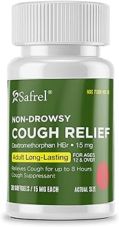 Safrel Non-Drowsy Cough Relief - 30 Count, 15mg Dextromethorphan HBr - 8-Hour, Long-Lasting, Cough Suppressant for Adults & Children- Pack of 1