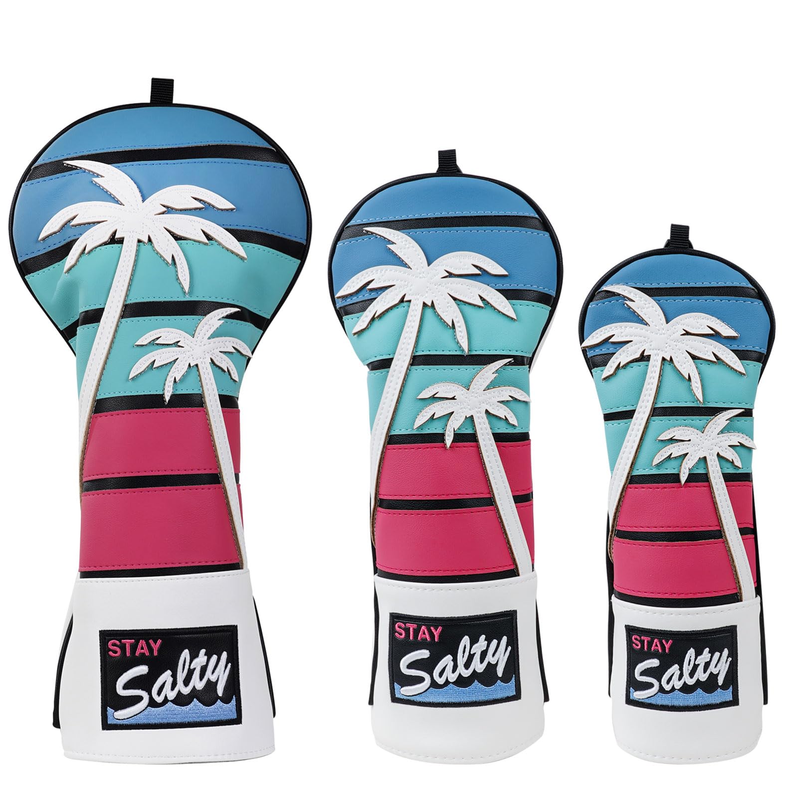 LZFAN 3PCS Tropical Golf Headcovers, Coconut Tree Golf Head Covers for Woods and Driver, Putter Covers 3D Embroidery