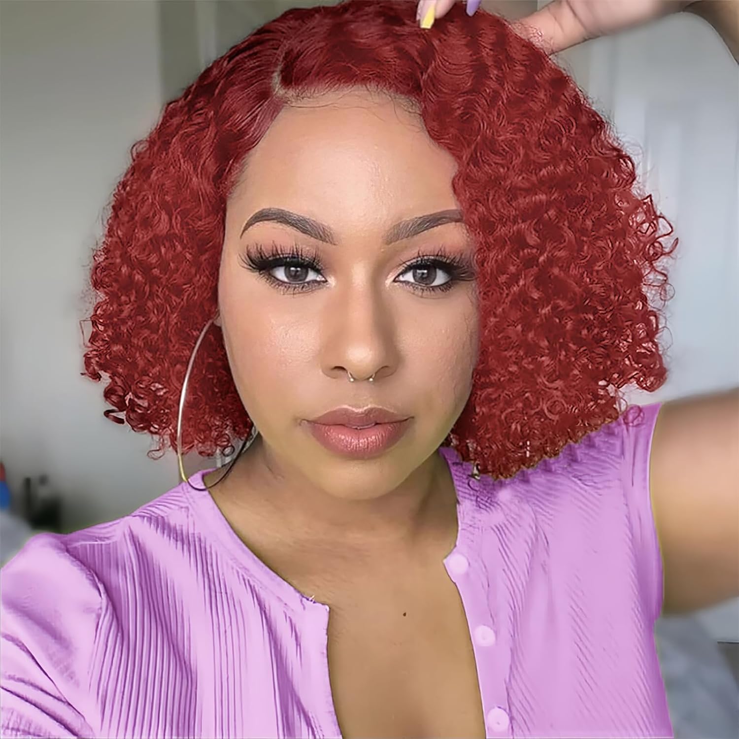 Wear and Go Glueless Wigs Human Hair Pre Plucked Pre Cut Deep Wave Bob Wigs for Black Women 4x4 Glueless Lace Closure Human Hair Curly Bob Wigs 10 Inch