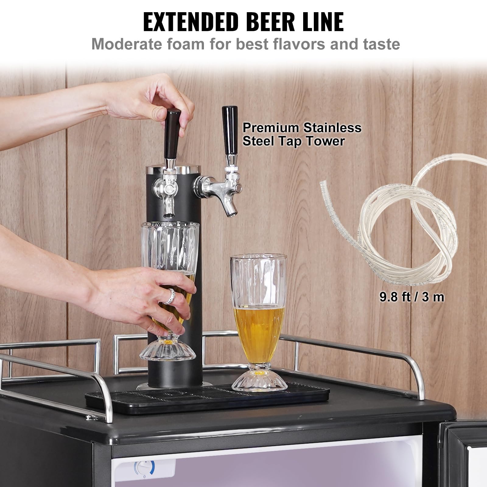 Happybuy Dual Tap Beer Kegerator - Full Size Keg Refrigerator With Co2 Cylinder, Shelves, Drip Tray & Rail, 32°F - 50°F Temperature Control, Fits 1/6, 1/4, 1/2 Barrels, Black on Fridge.com - View 5