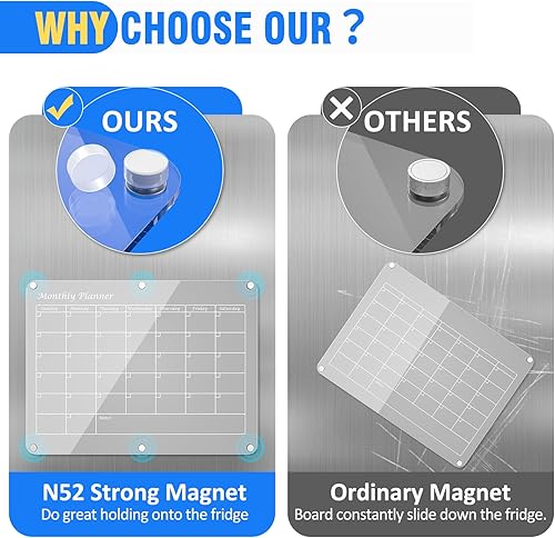 Miniatura 2 de Calendario acrílico para nevera, imán fuerte N52 para evitar arañazos en el refrigerador, fácil de mantener un seguimiento del horario, calendario