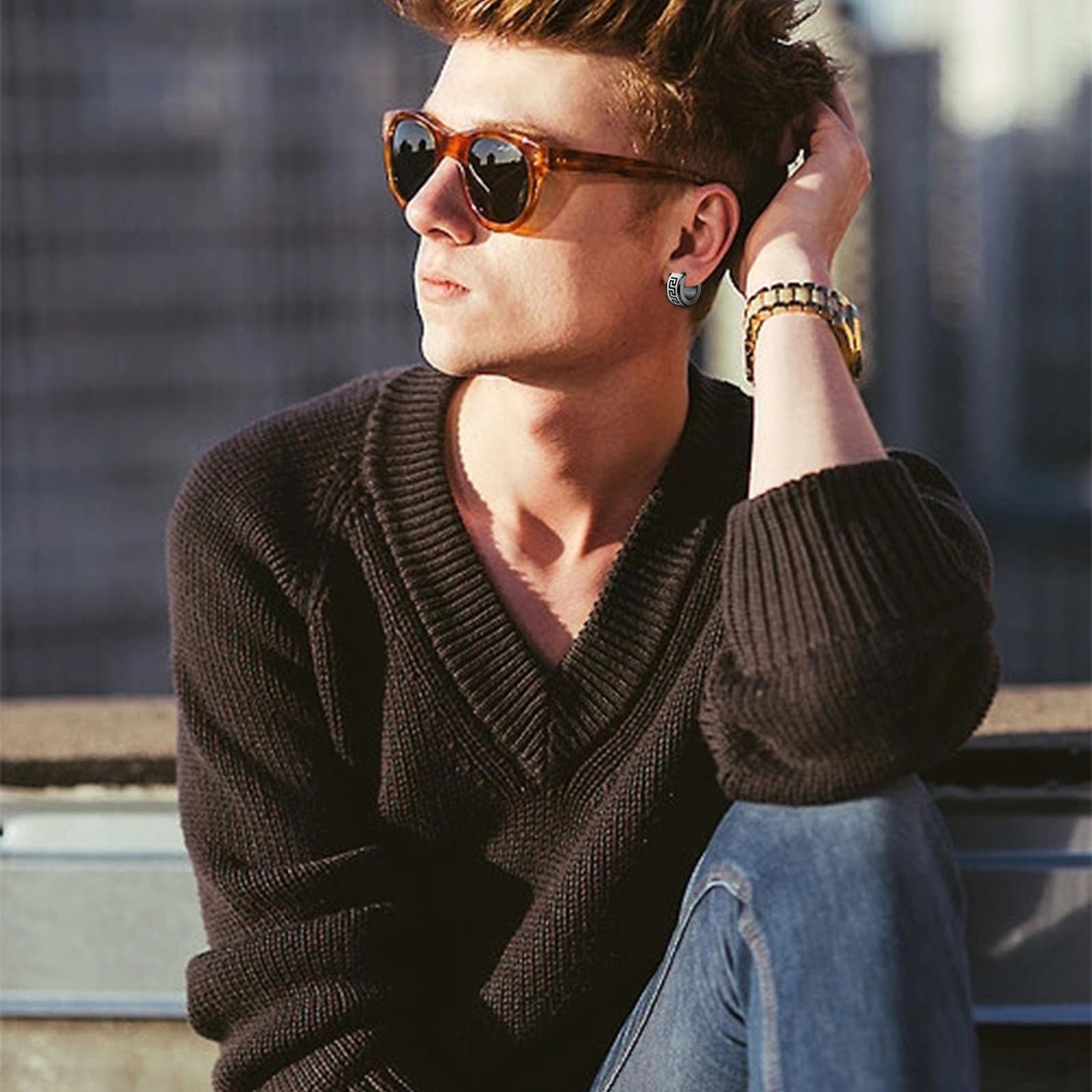 12 Pairs Stainless Steel Hoop Earrings for Men Hypoallergenic Earring Unisex Earring Black Silver Hoop Earrings for Women Men