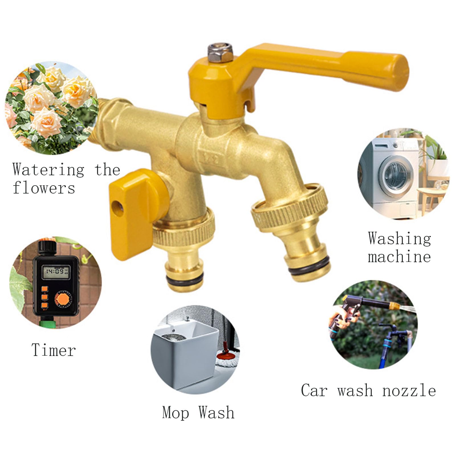 Rubinetto da esterno antiruggine e antigelo, Valvola a sfera in ottone for rubinetto da giardino a 2 uscite 3/4 di pollice