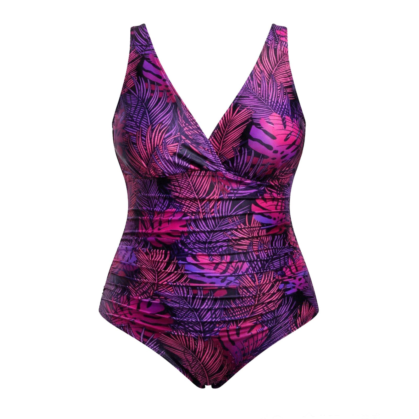 Traje de baño Talla Grande Control Volumen Escote V Fruncido, Mujer, una Pieza, con Lazo en la Espalda