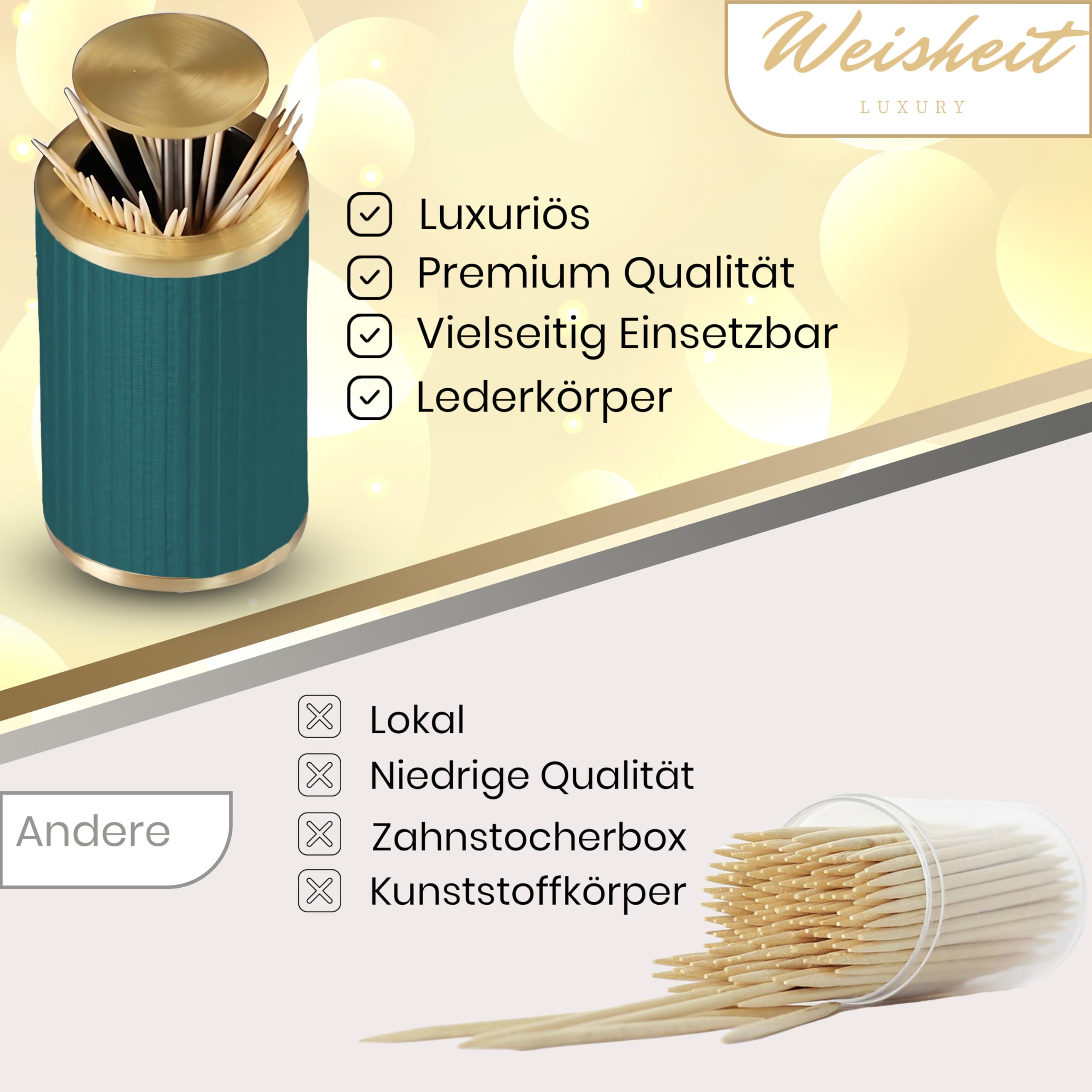 LIFKOME Zahnstocherspender Im Europäischen Stil – Acryl Mit Druckknopf, Gold-weiß, Für Küche, Reise & Zuhause