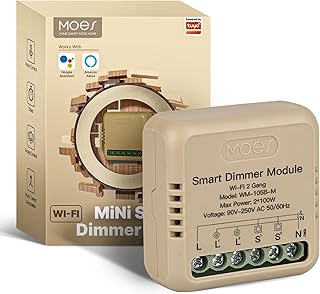 MOES Smart WiFi LED Dimmer Switch Module, Mini Design, Supports App Voice Alexa Google Home Remote Control, Dual Switch Ne…
