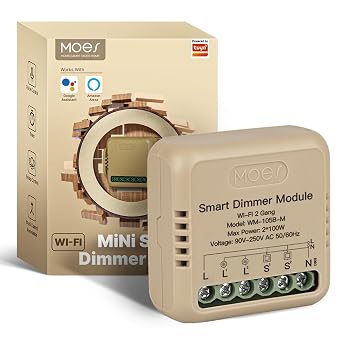 MOES Smart WiFi LED Dimmer Switch Module, Mini Design, Supports App Voice Alexa Google Home Remote Control, Dual Switch Networking, Timer, Control Sharing, WiFi 2.4GHz only, 2 Gang