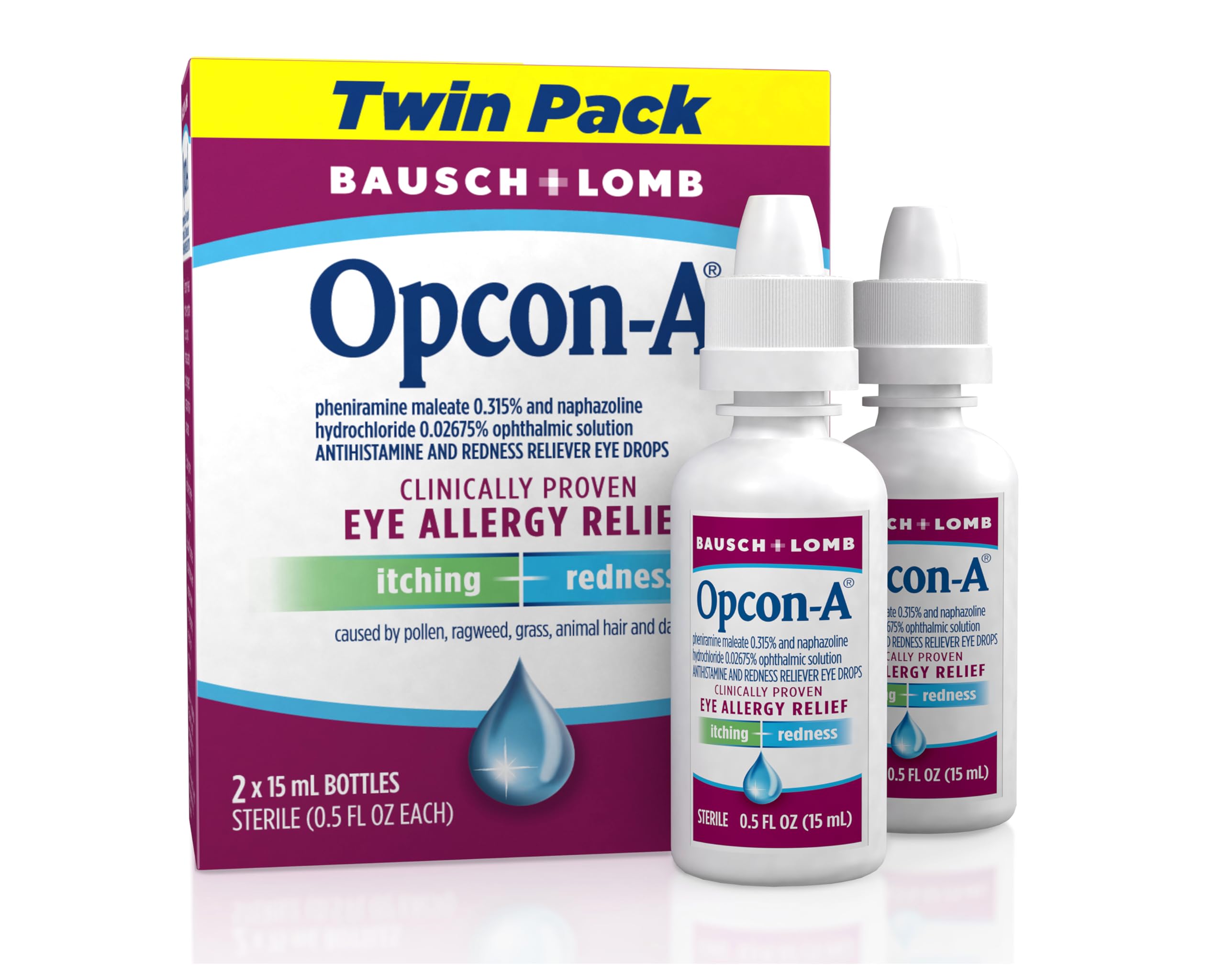 Opcon-A Eye Allergy Relief Drops Antihistamine and Redness Reliever Eye Drops from Bausch Lomb 0 5 FL OZ