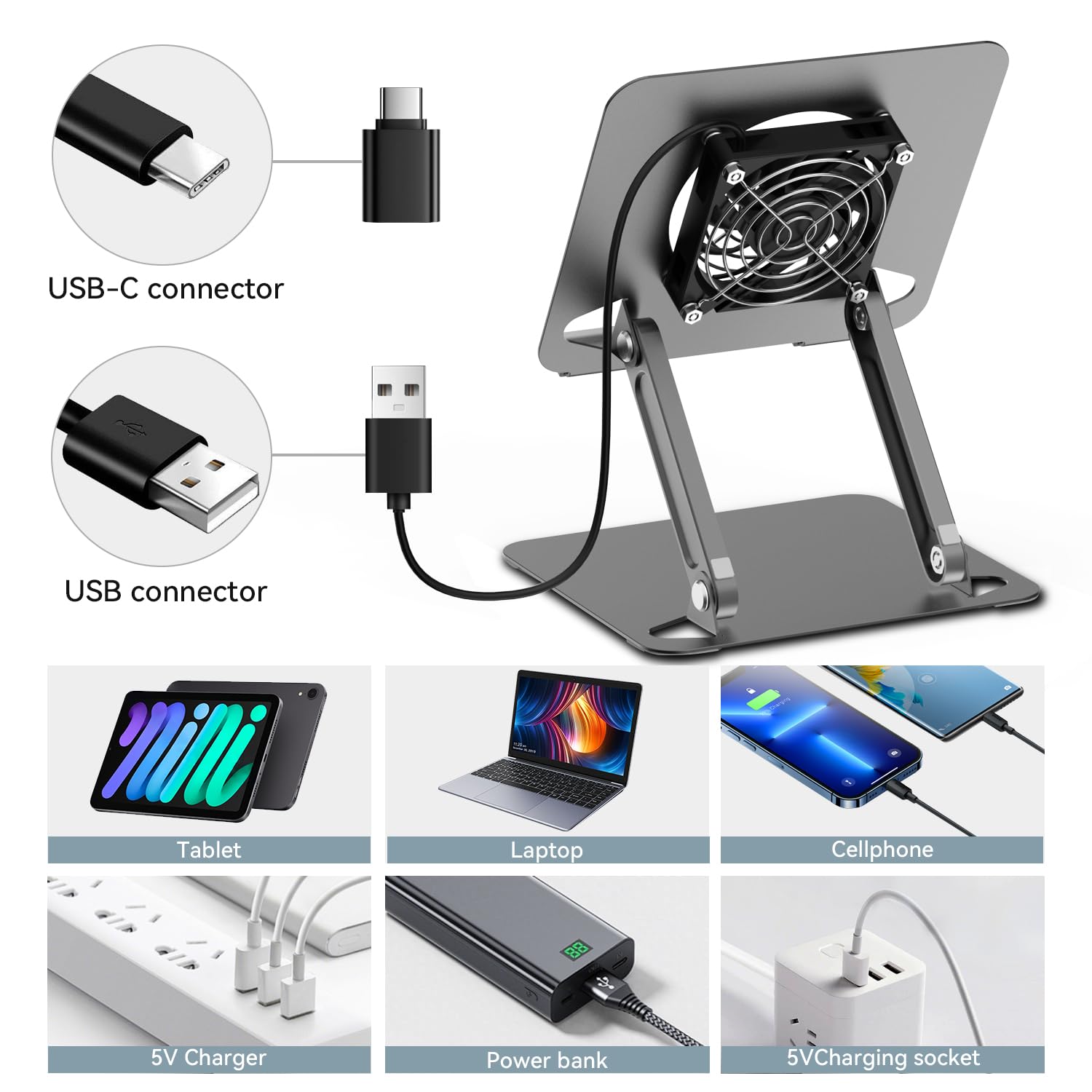 Supporto per tablet con ventola di raffreddamento