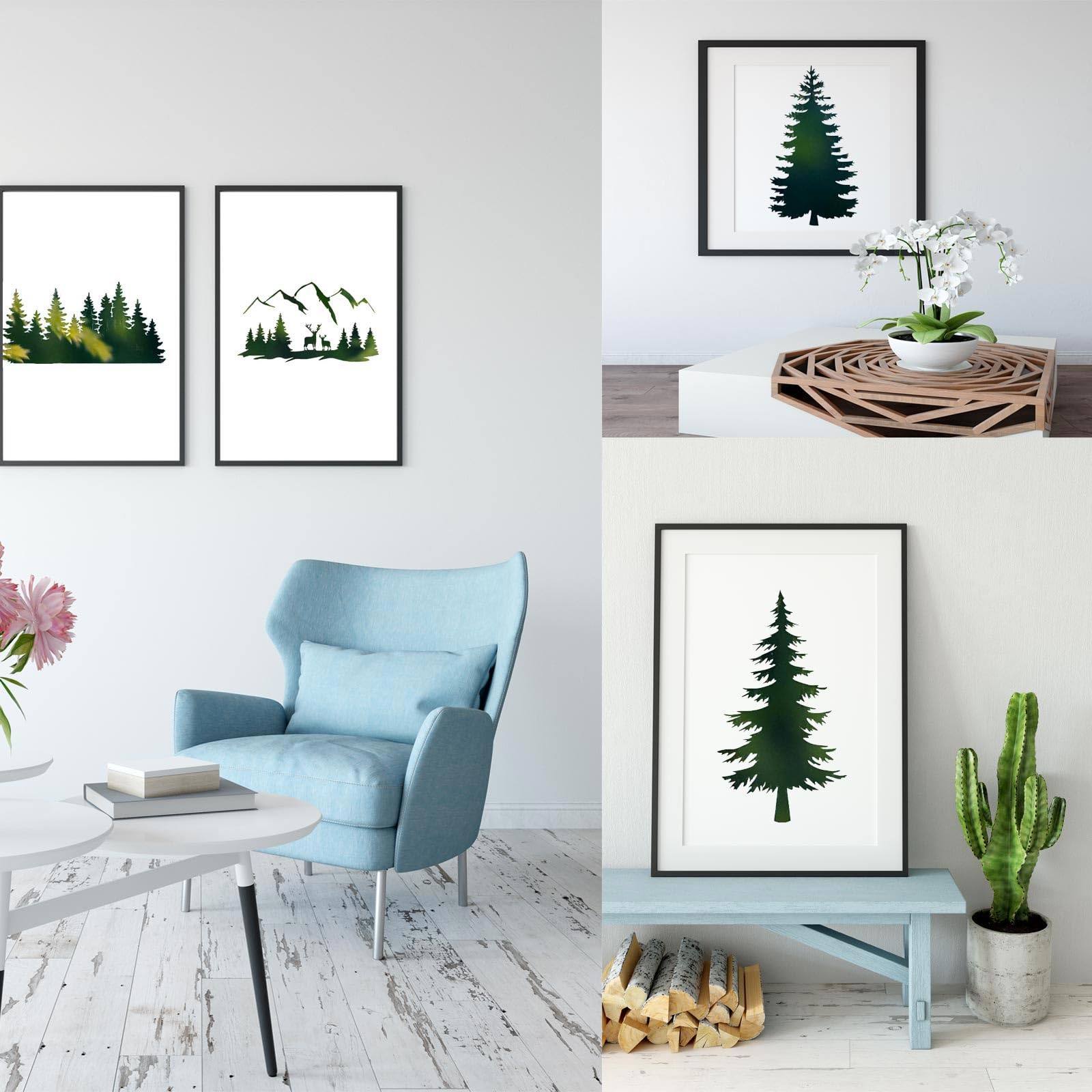 15 plantillas de pintura de montaña de bosque, plantillas reutilizables para quemar madera, ventana, pared, lona, tela, muebles y manualidades (15 bosques)