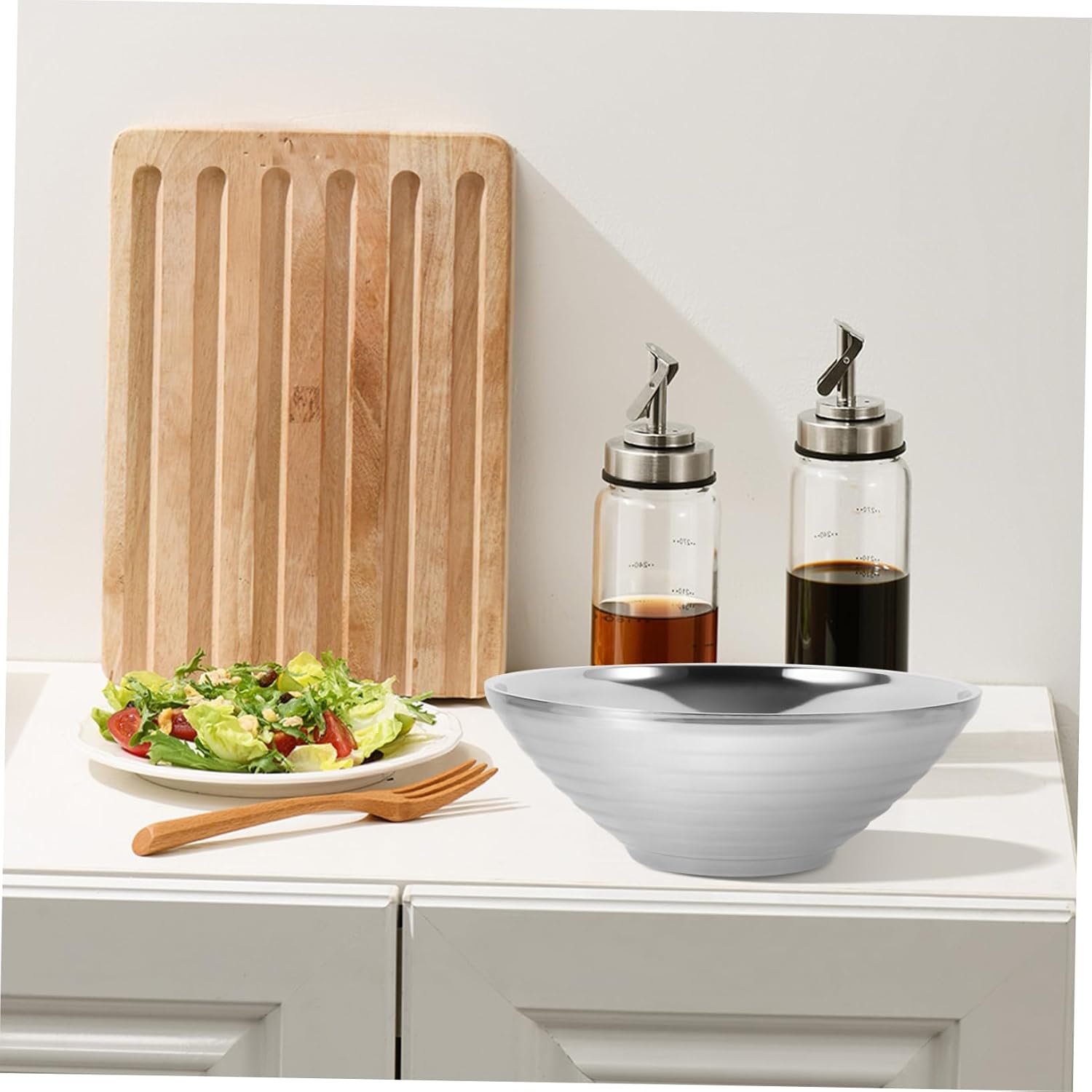 Cabilock Reusable Noodle Bowl Multi-function Serving Bowl Silver Household Food Bowl Daily Use Noodle Bowl Stainless Steel