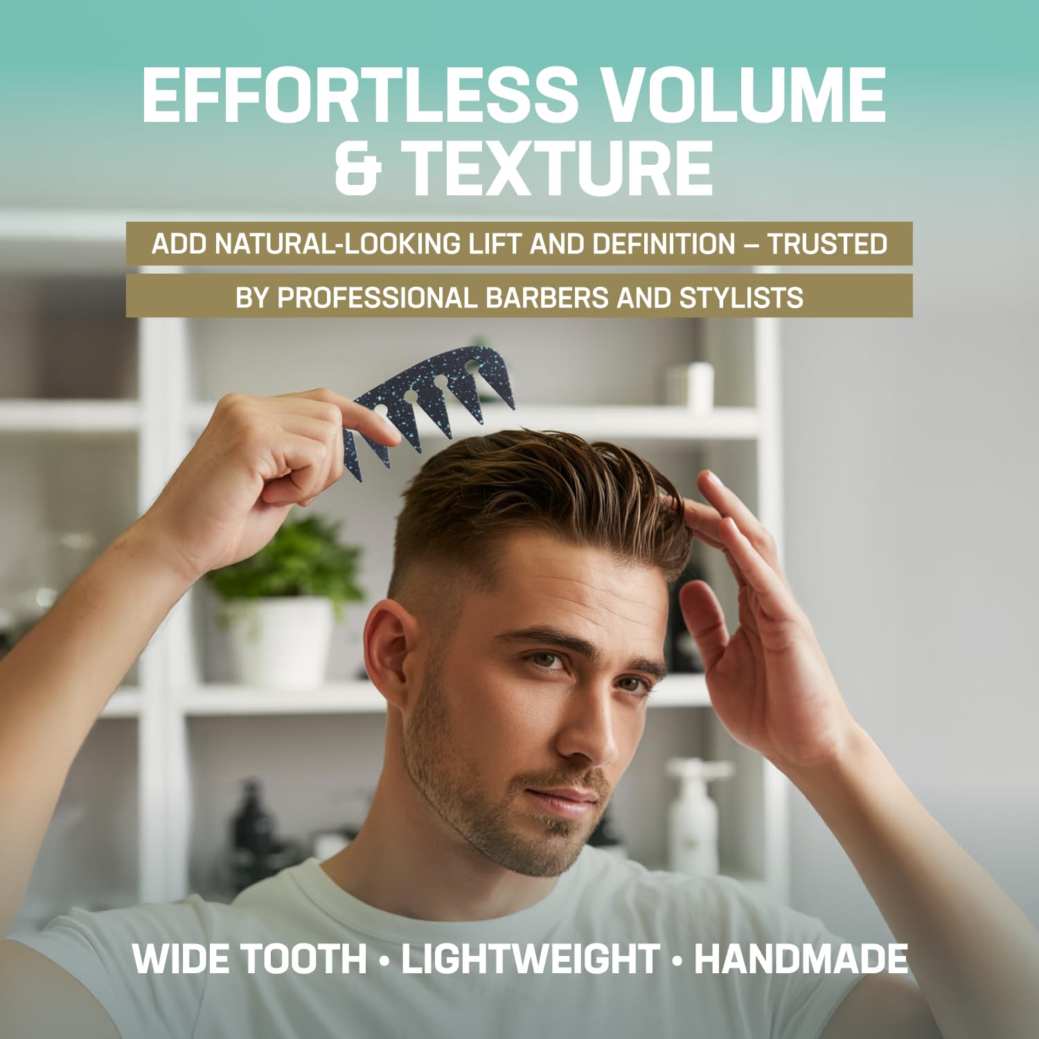 Uplift Provisions Texture Comb - Wide Tooth Comb for Men & Women – Durable, Lightweight Hair Comb for Volume, Definition & Detangling – Ergonomic Styling Tool for All Hair Types (Black)