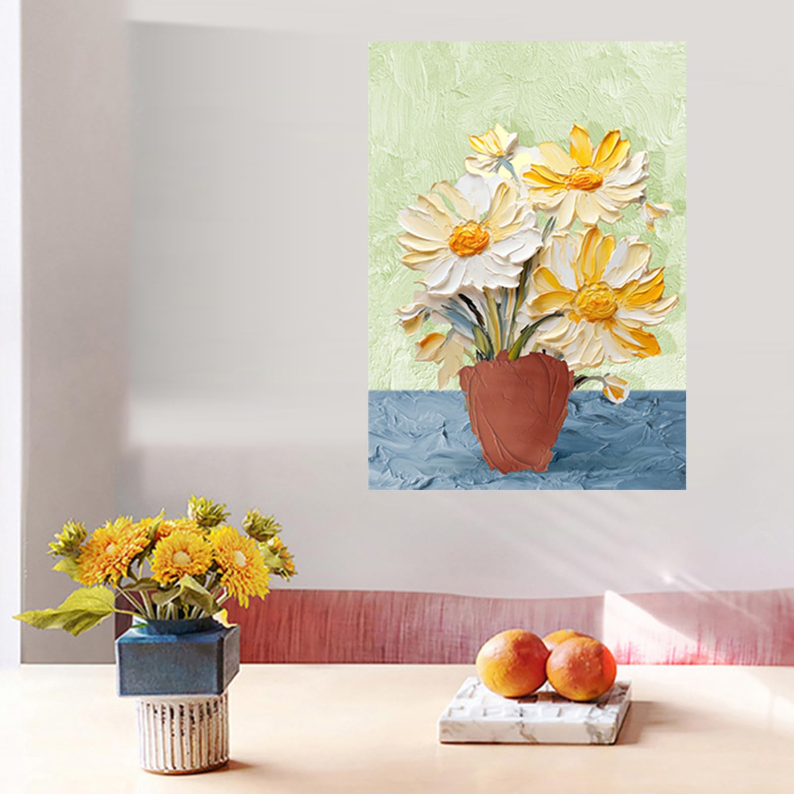 Tableau d art mural moderne vertical déco aquarelle de salon coloré