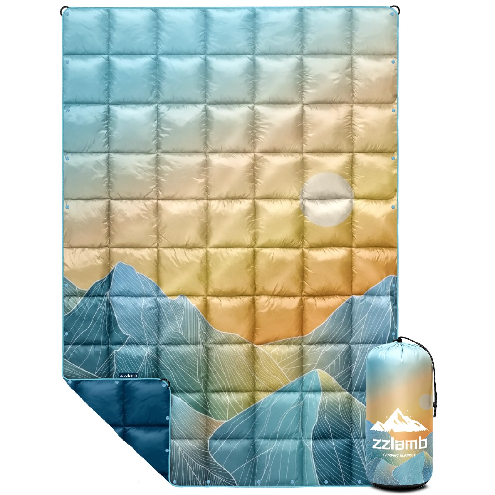 zzlamb Camping Blanket for Cold Weather,Outdoor Puffy Blanket Portable Down Alternative,Windproof Warm Cloak with Snaps,Cozy Quilt Backpacking Picnic