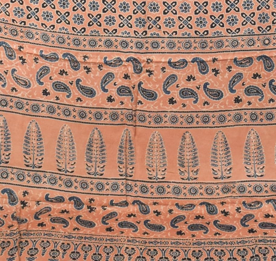 Image of Ethnics of Kutch Womenss Ajrakh Modal Silk Natural Dye Hand Block Print Saree with Blouse Piece - 5.5 Mtr Length
