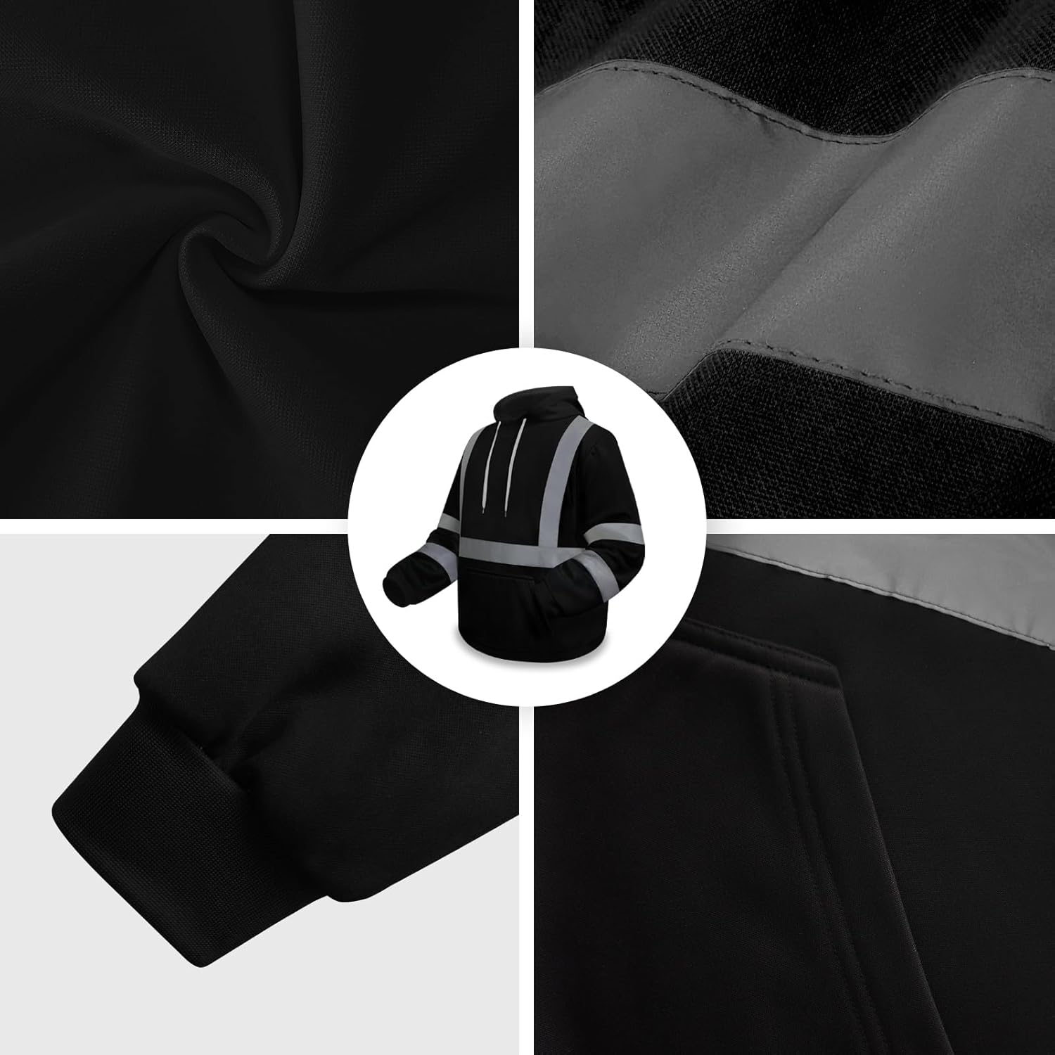 Hi Vis Hoodie for Men, Class 3 High Visibility Reflective Hoodie, Black-TTWY X-Large - Image 5