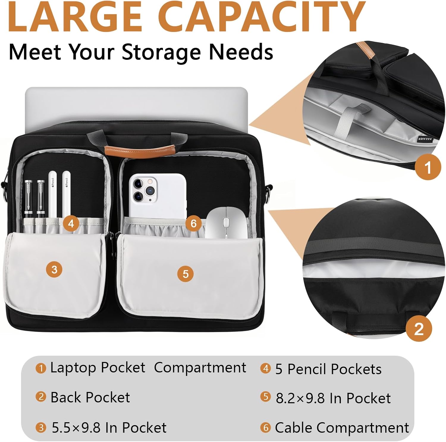 Protective Laptop Shoulder Bag,Compatible with MacBook Pro、MacBook Air,Waterproof Messenger Bag with 4 zippered compartments