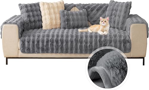 Miniatura 4 de cjc Cojín grueso de felpa de conejo para sofá, funda de cojín antideslizante universal para sofá de 1, 2 y 3 plazas, funda protectora de muebles
