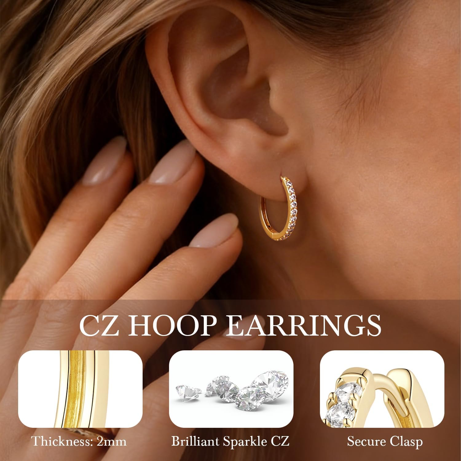 Gold Hoop Earrings 14K Gold Hoop Earrings for Women 14K Gold Earring for Women Hoops Clean Design and Hint of Sparkle CZ Hoops Earring for Womens 12/14/16/20/25/30mm