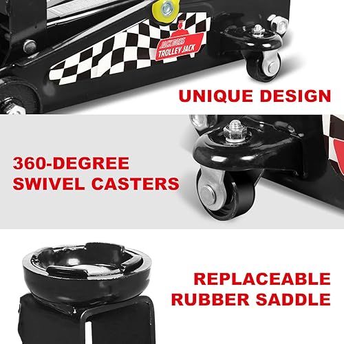 Miniatura 4 de Gato de Piso 1.5 Toneladas (3,000 Libras) Gato Hidráulico para Automóvil, Rango de Elevación desde 5.1 Pulgadas hasta 12.6 Pulgadas, Se Adapta a