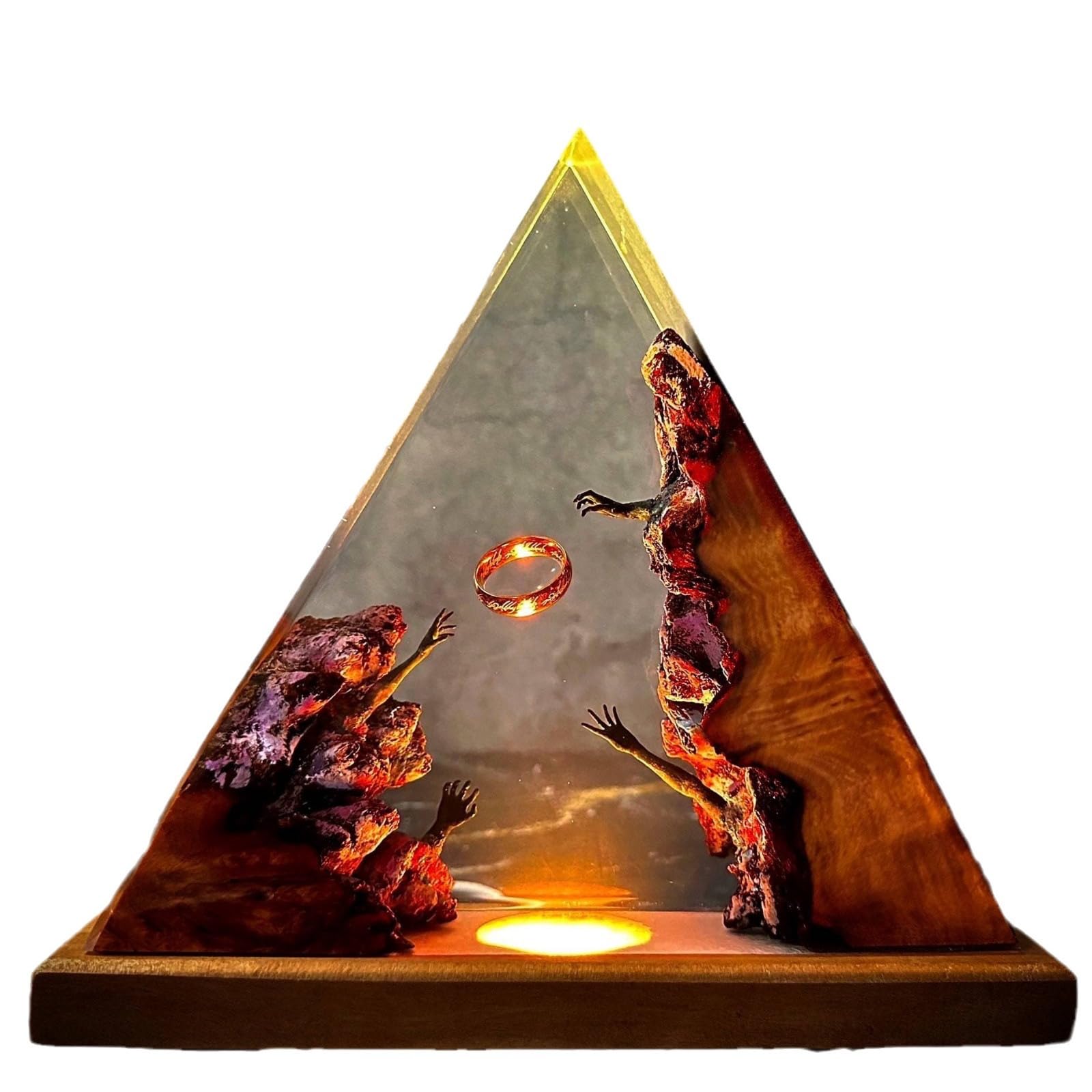 DDXXZHU Enchanting Lord of The Rings Themed Epoxy Resin Wooden Night Light,Custom Resin Lamp A Handcrafted Art Gift with Multi-Color Options (Colored Light, 4.5 * 5 inch)