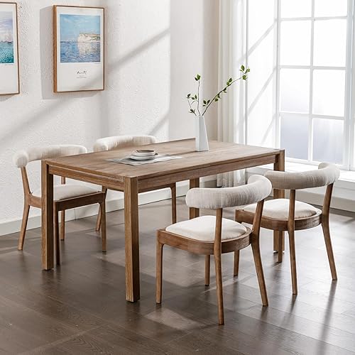 Miniatura 5 de DM Furniture Juego de 2 sillas de comedor de tela de lino, sillas de comedor modernas de mediados de siglo, cómodas sillas laterales de madera con