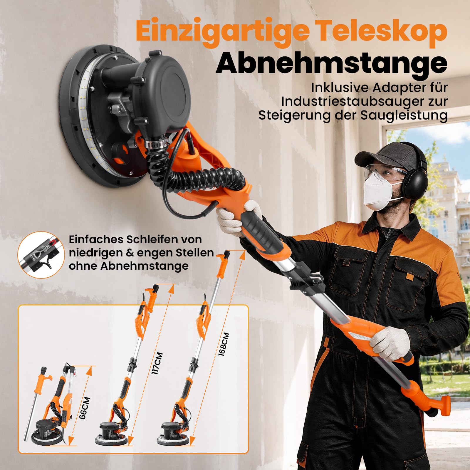 maXpeedingrods Trockenbauschleifer 950W 8,5A, Wandschleifer Schleifgiraffe