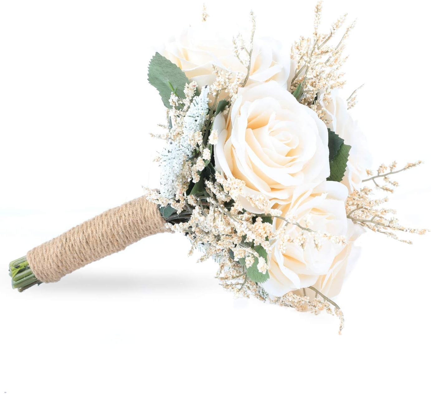 Wedding Romantic Bouquet Bridesmaid Artificial Flowers Handmade Vintage Bouquet (8in, Off-White)