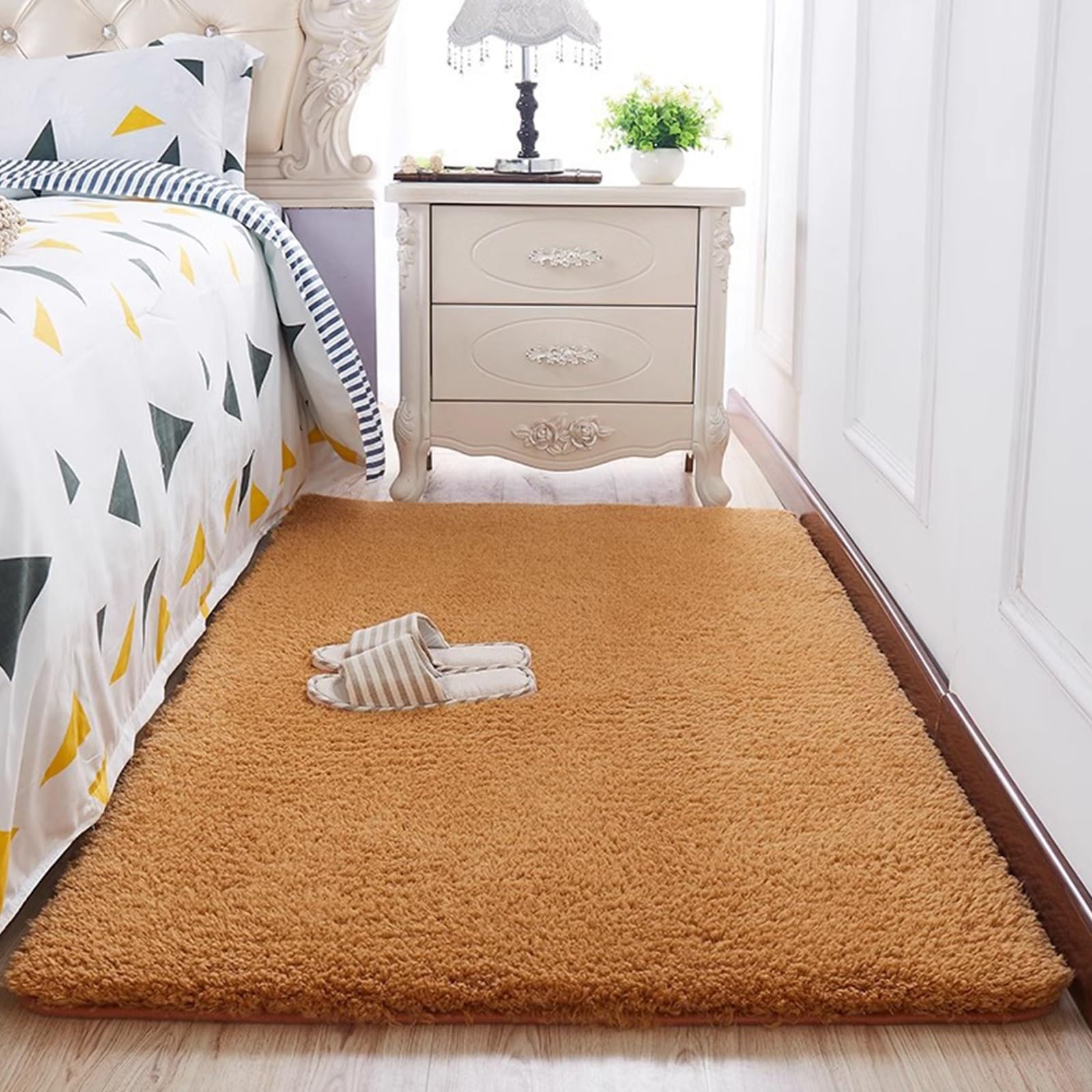 Tapis de sol moelleux shaggy antidérapant et lavable à pile douce pour grand salon