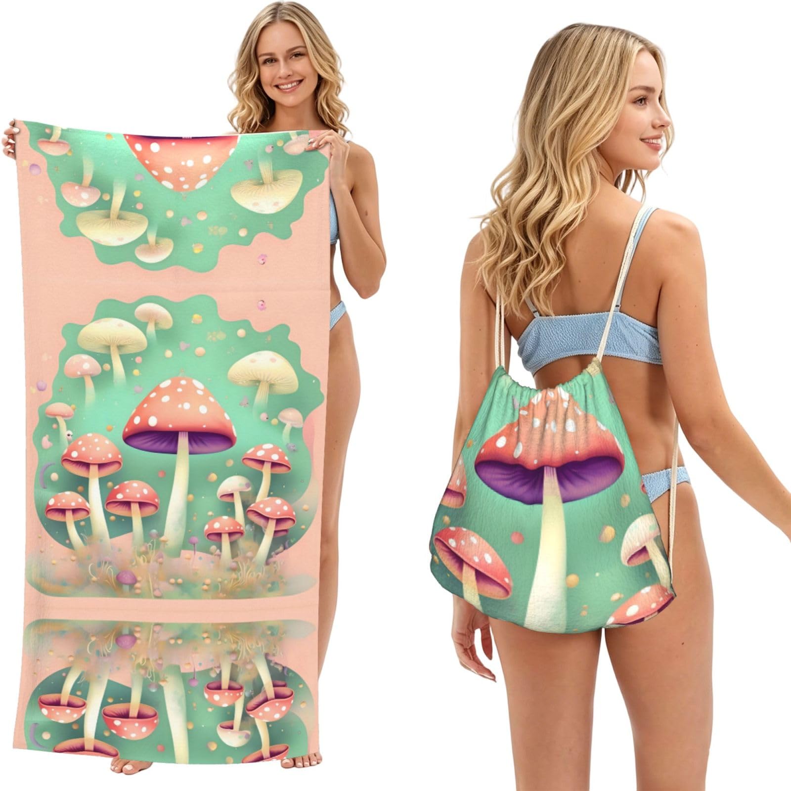 SXZVVBN Dream Mushroom 2-in-1 Beach Towel Bag, Quick Dry Sand Free Travel Towel Backpack for Adults