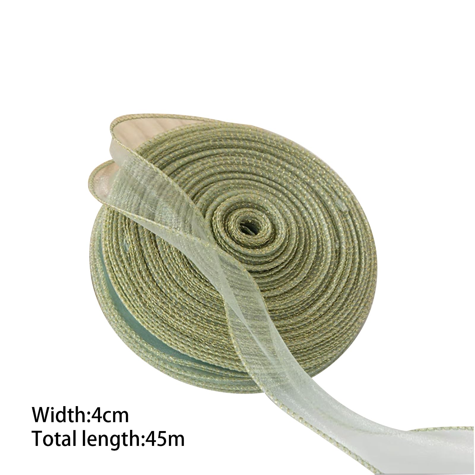 4cm*45 Yard Organza Chiffon Ribbon Gold Edge Sheer Chiffon Ribbon for Bouquet Gift Wrapping Grass Green - Image 4