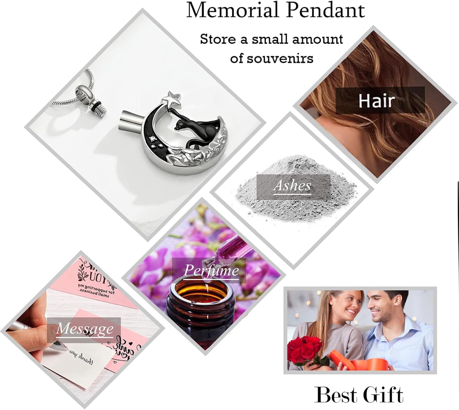 zeqingjw Cat Moon Cremation Necklace for Ashes Pet Ashes Keepsake Urn Jewelry for Ashes Stainless Steel Pet Urn Pendant Memorial Gift for Loved Ones