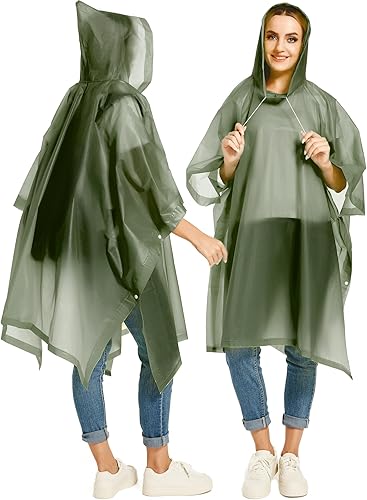 Miniatura 4 de HOOMBOOM Ponchos de lluvia reutilizables con capucha con cordón para adultos, abrigo de lluvia grueso impermeable, 2 paquetes