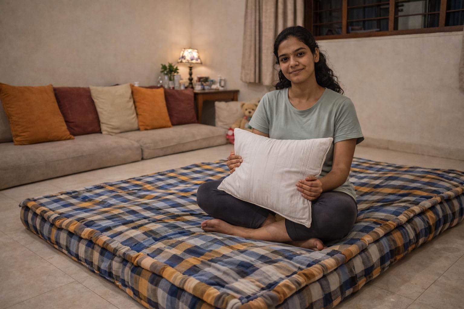 SleepSmart Soft Cotton Filled Mattress Gadda Soft & Reversible, Pure Cotton Fabric, Firm Gadda for Floor & Bed, (72 x 36 x 4 Inches,) with White Pillow