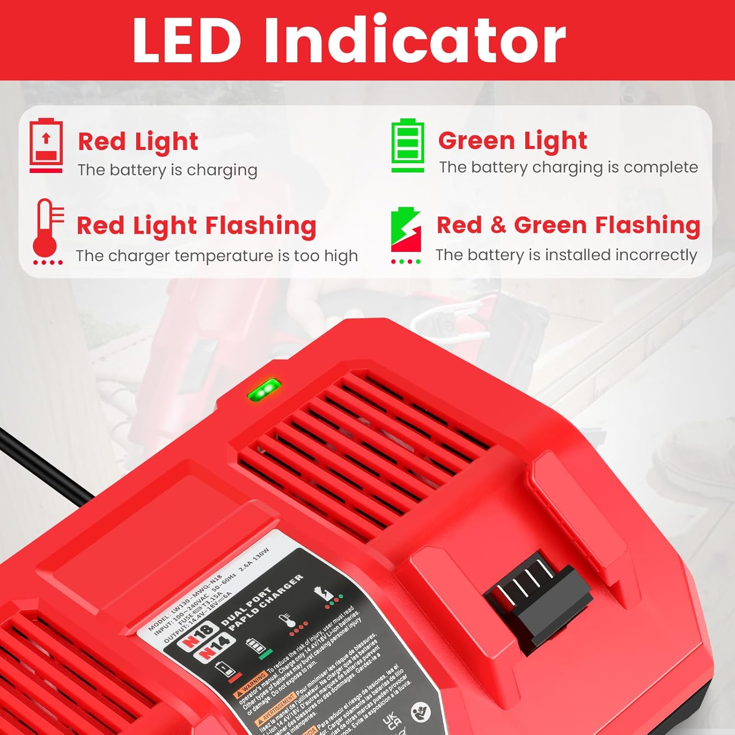 Upgraded 9000mAh 18V Battery Replacement for Milwaukee m-18 Battery and Charger, Compatible with 48-11-1850 48-11-1828 48-11-1860 48-11-1890 48-59-1812 Cordless Tools