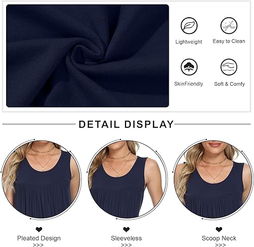 Miniatura 4 de CATHY - Camiseta sin mangas de verano para mujer, estilo casual, plisada, holgada, cómoda