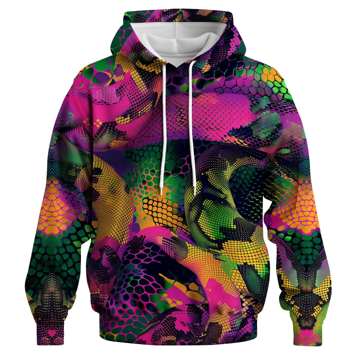 Felpa con Cappuccio Neon Colorful Graphic Snake Print Maglia di Tuta