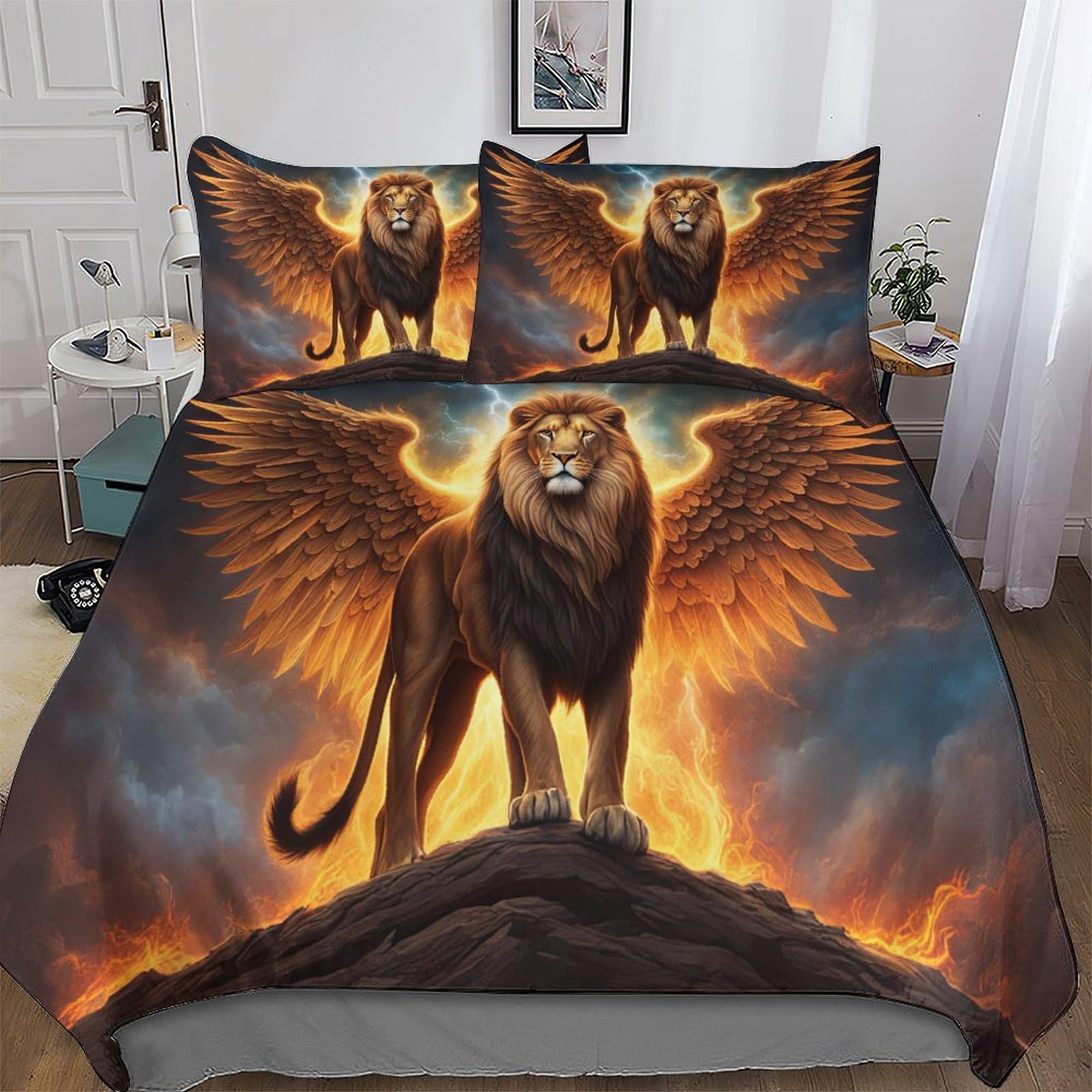 Housse de couette lion hypoallergénique en microfibre douce pour enfants et ados