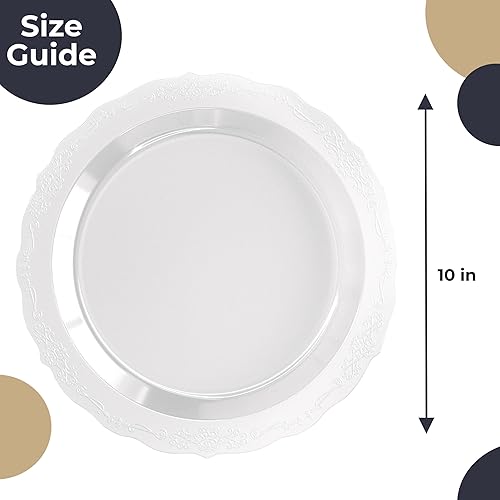 Miniatura 6 de SIZENAME - Platos de plástico desechables, diseño victoriano de calidad premium, color crema, para fiestas y bodas, 60 unidades