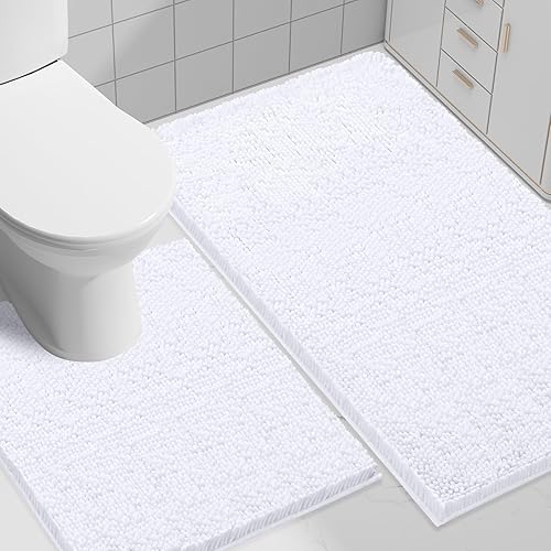 Miniatura 53 de Smiry - Juego de alfombras de baño de 2 piezas, suaves, absorbentes, de felpilla, lavables a máquina, antideslizantes, para bañera, ducha y piso Gris