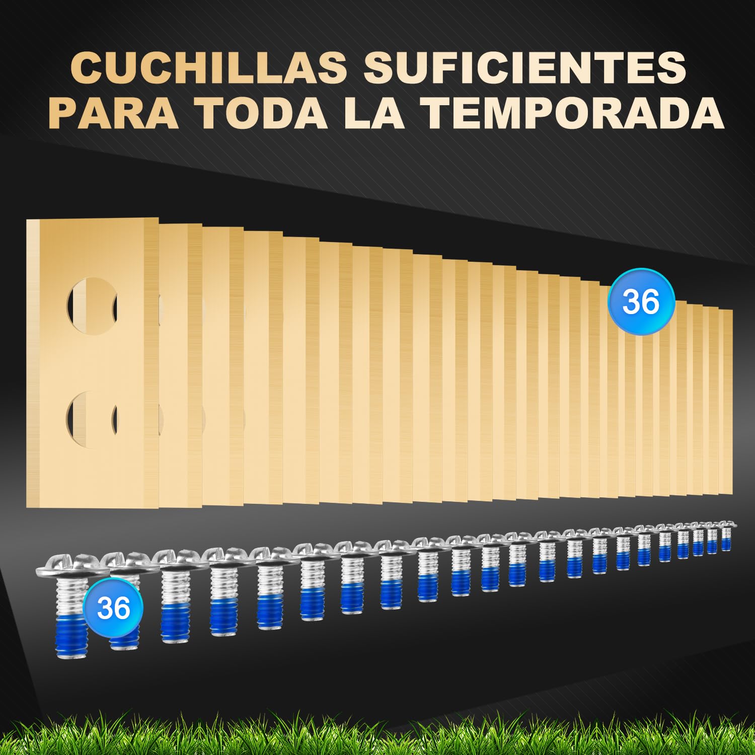 Lote de 36 cuchillas compatibles con Worx Landroid, LandXcape, Einhell, Eufy, TerraMow, ECOVACS Robot cortacésped, cuchilla de repuesto de titanio robusta, incluye tornillos con pintura de seguridad