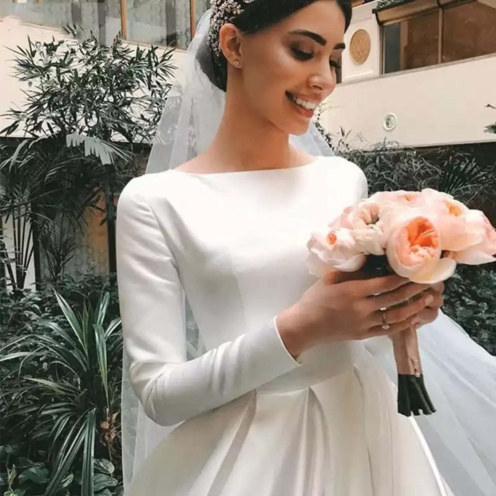 Vestido de Novia de Satén para Bodas Femeninas, Blanco, 14