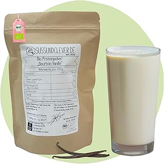 süssundclever.de® Bio Proteinpulver "Bourbon Vanille" | 500g | vegan | 62% Protein | mit Dattelsüße und Bourbon Vanille | mit Reisprotein, Mandelprotein & Erbsenprotein | ohne Zuckerzusatz