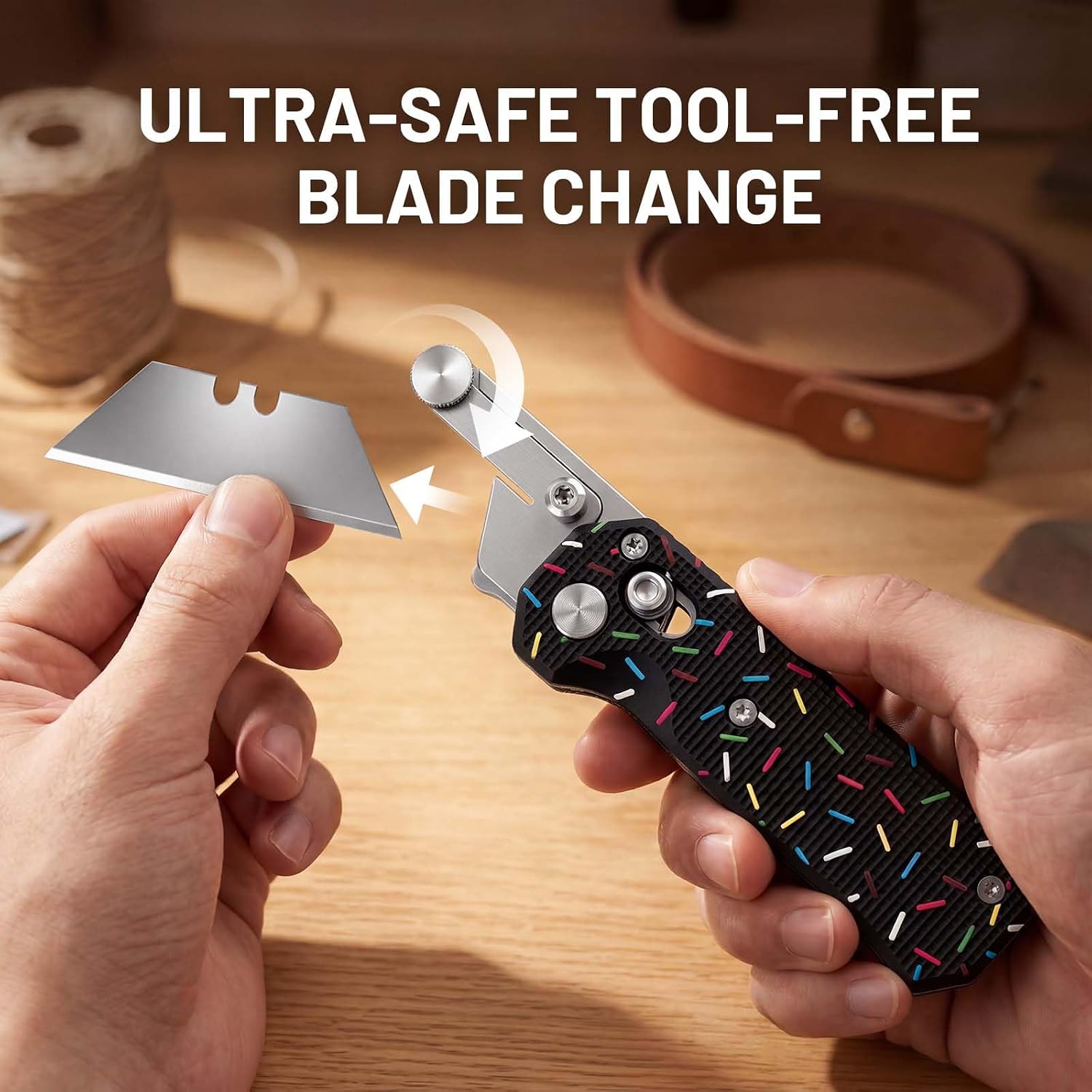 Fmeida Ultra-Light Folding Utility Knife w/ G10 Non-Slip Handle – Compact Pocket Box Cutter w/ 10 SK5 Blades for EDC, Warehouse & Camping – Tool-Free Change, Secure Lock & Slim Fit Without Bulk