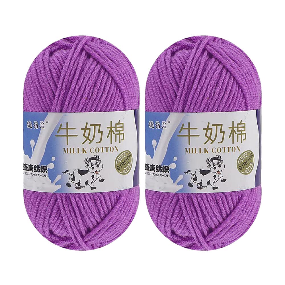 Milk Cotton Yarn for Crocheting, 2 x 50g Milk Cotton Yarn 5 Ply Chunky Knitting Yarn Solid Color Soft Comfortable Crochet Yarn for Hand Knitting Baby Socks Hats Dolls
