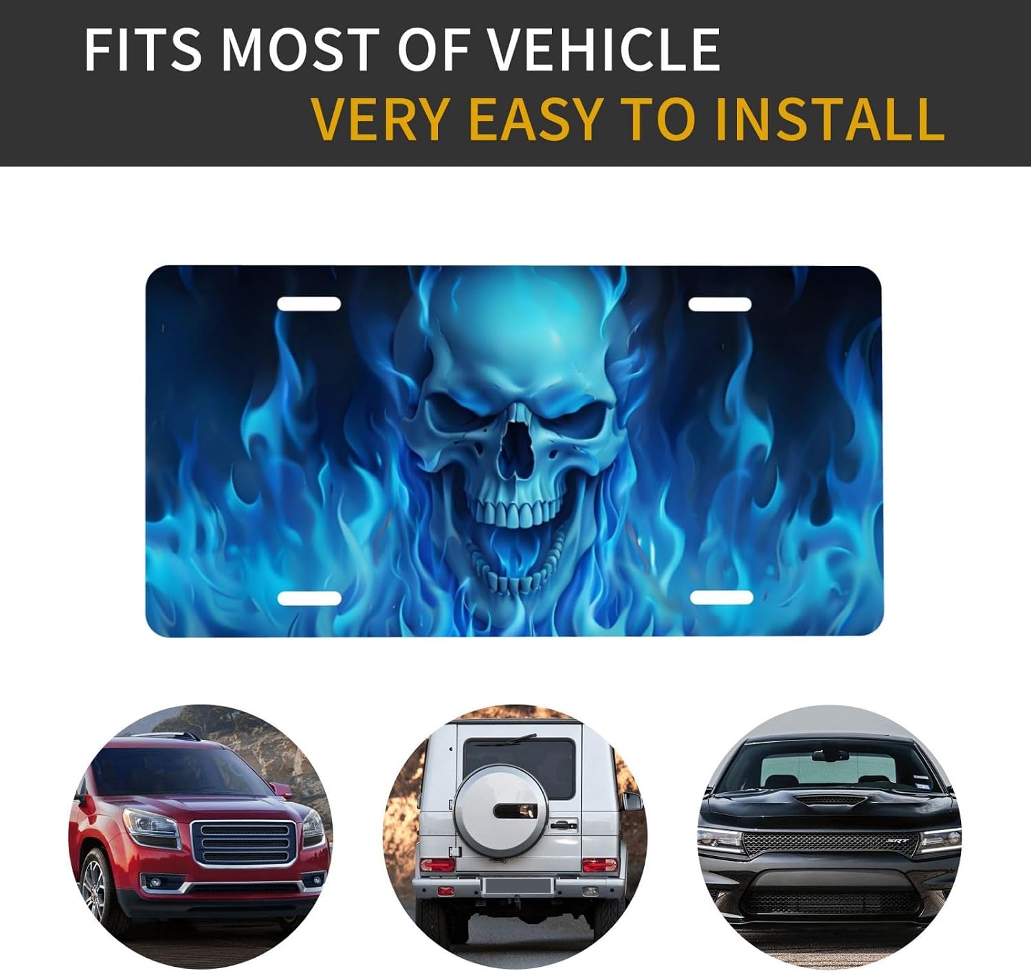 Blue Fire Skull Front License Plate 6" * 12" for Women image 5